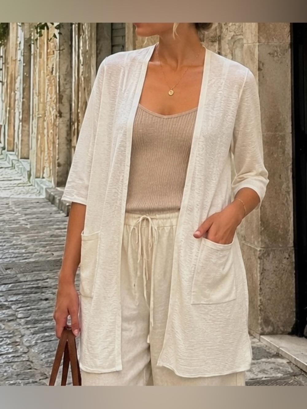 Anthropologie MOTH Linen Blend Long Cardigan Duster White Size S
